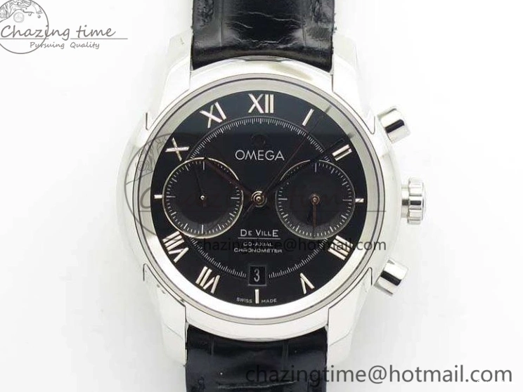 0812 De Ville Chronograph SS OMF 1:1 Best Edition Black Dial On Black Leather Strap A Fashionable 8109